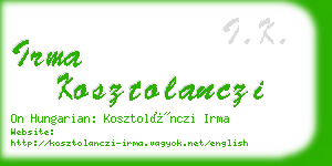 irma kosztolanczi business card